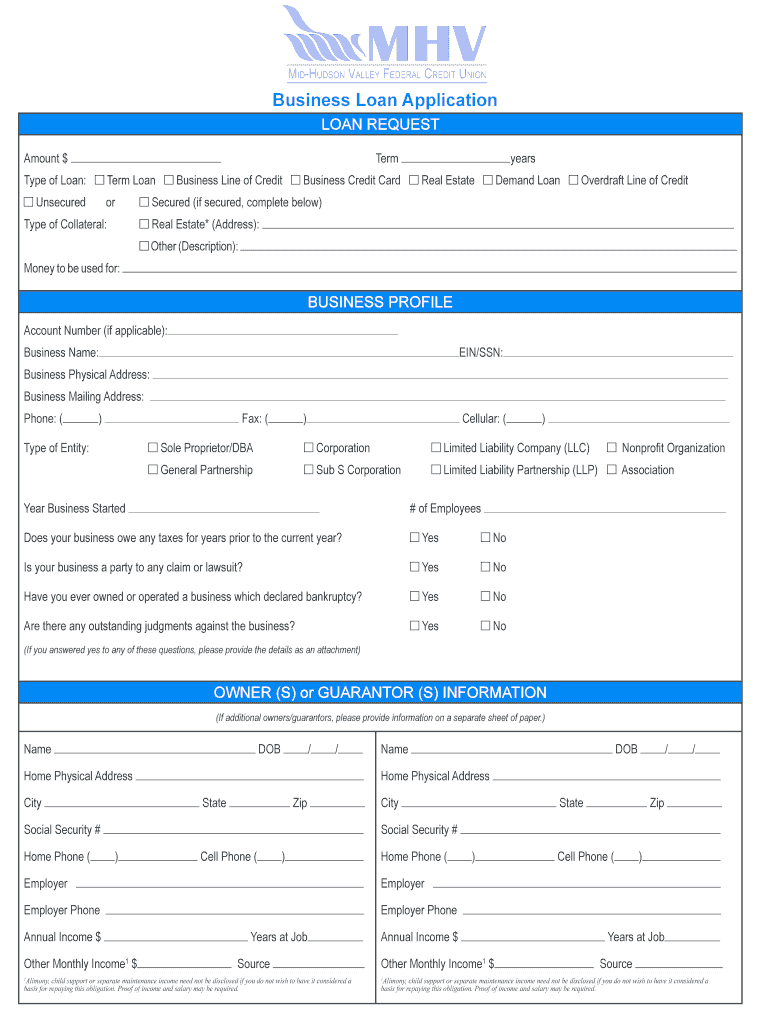 Fillable Online Business Loan Application 7-11.indd - Mid-Hudson Valley