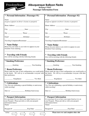 Albuquerque Balloon Fiesta Passenger Information Form