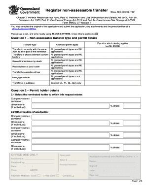 Non-Assessable Transfer Form MMOL-07