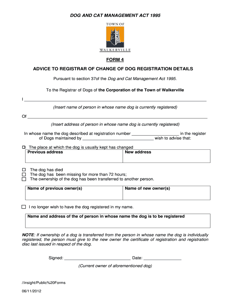 Fillable Online Change of Dog Registration Details Fax Email Print