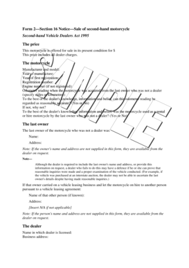 Section 16 Notice - Sale of Second-Hand Motorcycle