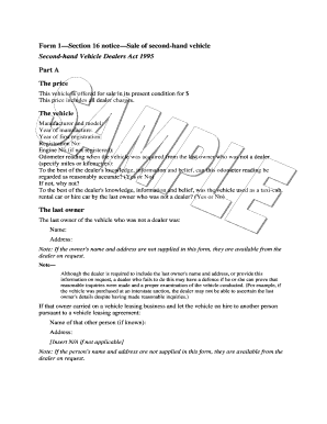 Form 1—Section 16 Notice—Sale of Second-Hand Vehicle