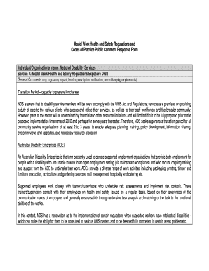 Model Work Health and Safety Regulations Comment Form