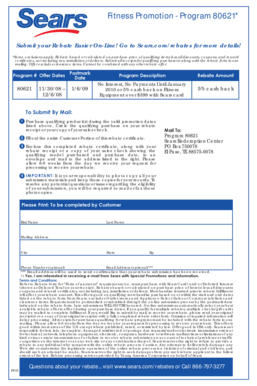 Sears Fitness Equipment Rebate Form
