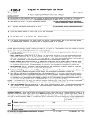 IRS Form 4506-T Request for Transcript of Tax Return