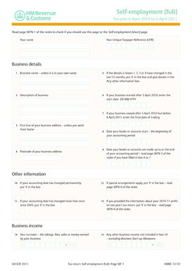 UK Self-Employment Tax Return Form 2011