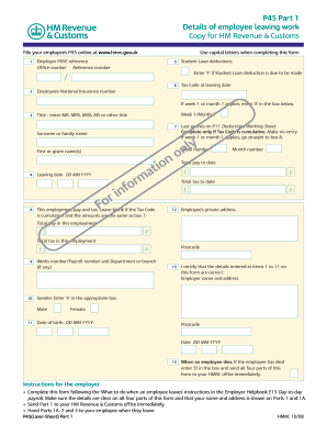 2015 2026 UK HMRC Form P45 Blank Fillable Template Fill Out Print