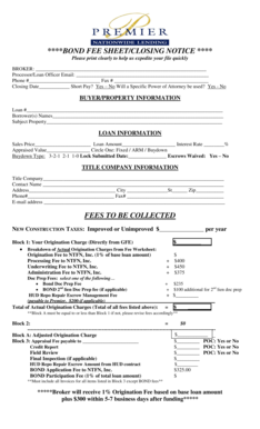 Bond Fee Sheet/Closing Notice
