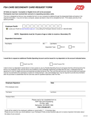 FSA Card Secondary Card Request Form
