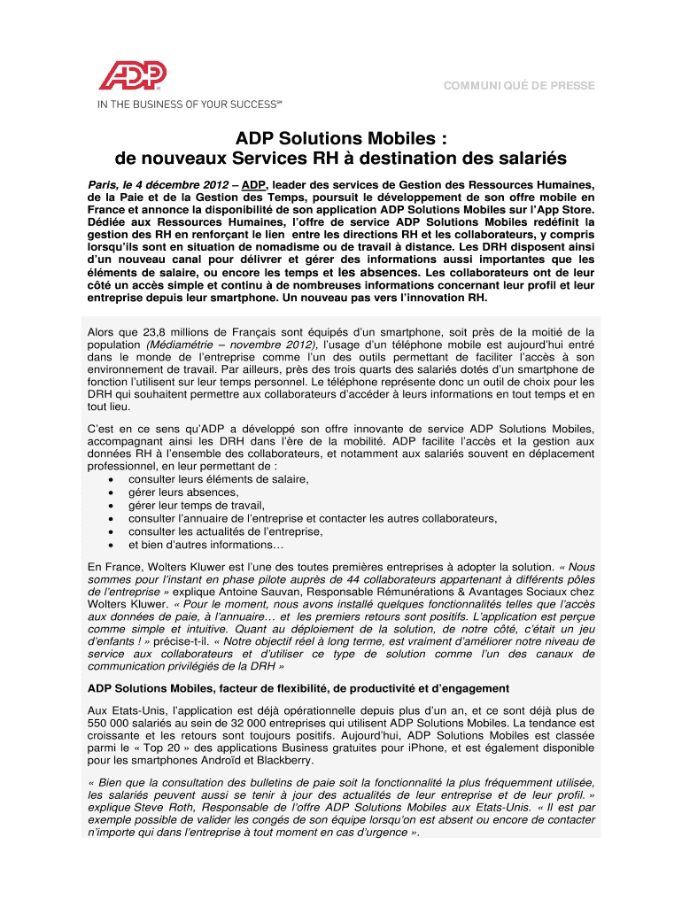 ADP Solutions Mobiles : Preview on Page 1