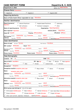 Hepatitis B, C, NOS Case Report Form
