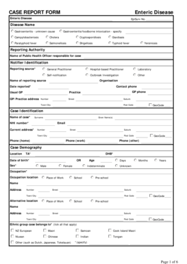 Enteric Disease Case Report Form