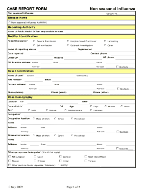 Non Seasonal Influenza Case Report Form