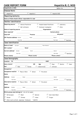 Hepatitis B, C, NOS Case Report Form