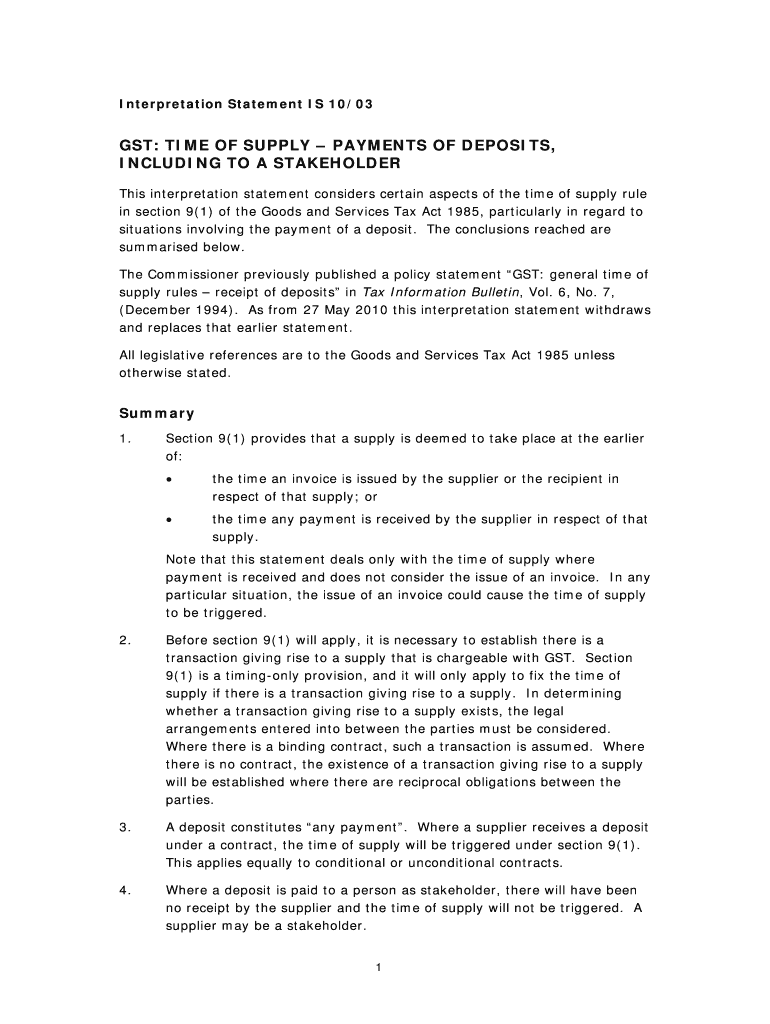 Interpretation Statement IS 10 03 Preview on Page 1