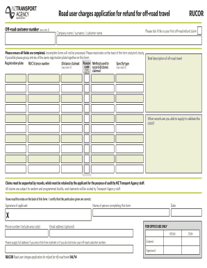 Road User Charges Application for Refund for Off-Road Travel