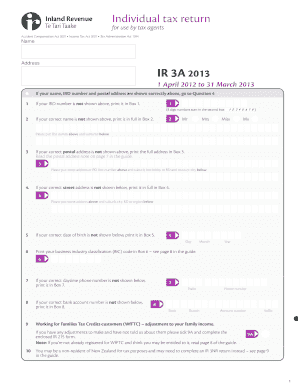 New Zealand Individual Tax Return IR3A 2013