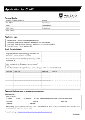University of Waikato Credit Application Form
