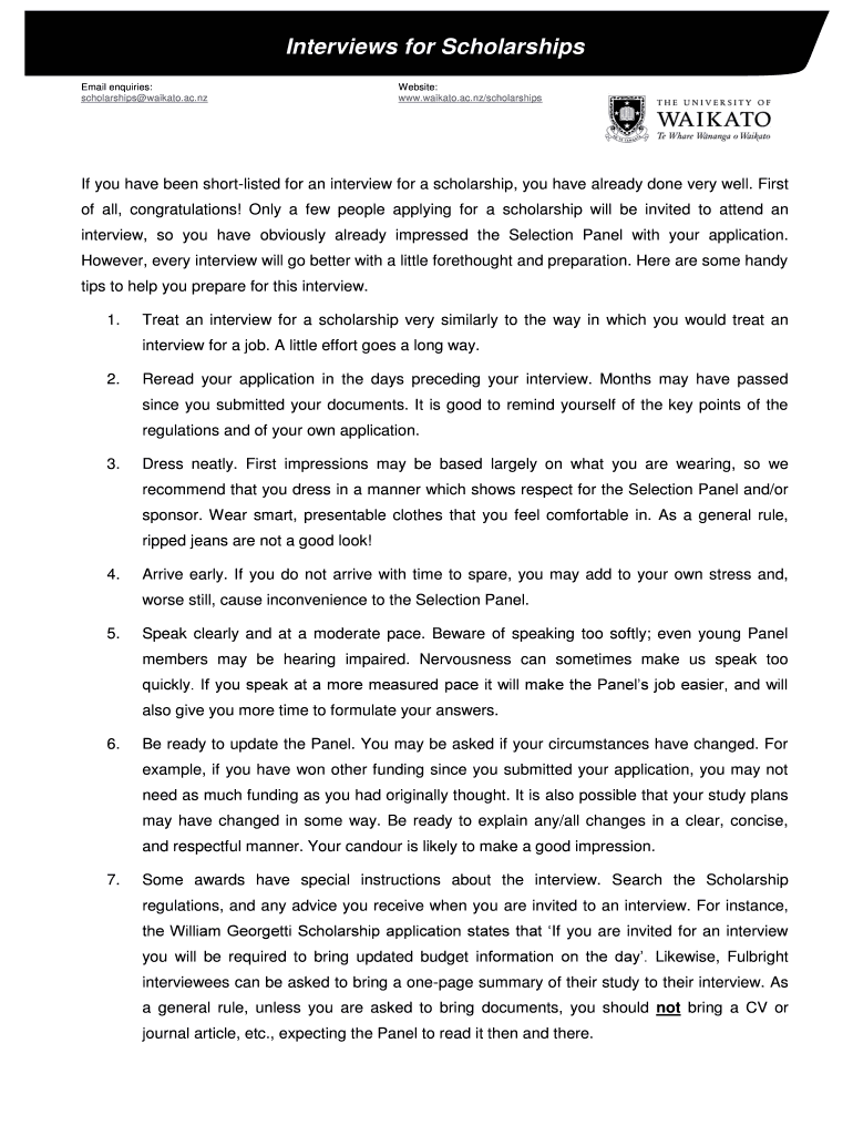 Interviews for Scholarships Preview on Page 1