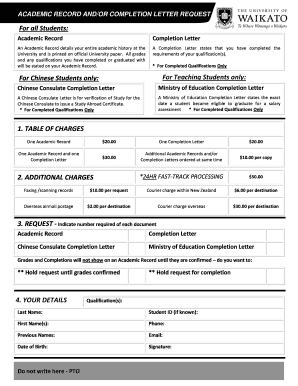 Academic Record and Completion Letter Request
