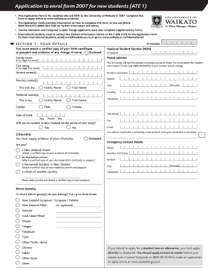 University of Waikato Application Form 2007