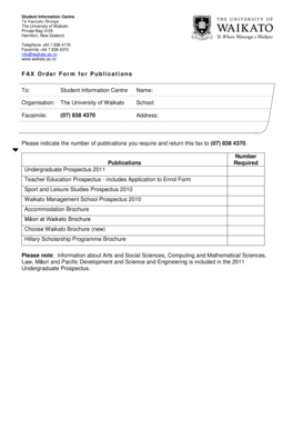 Fax Order Form for Publications