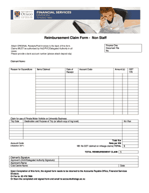 reimbursement claim form otago