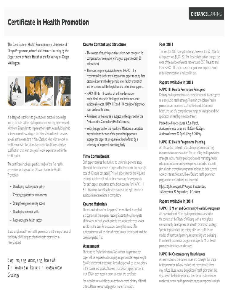Certificate in Health Promotion Preview on Page 1