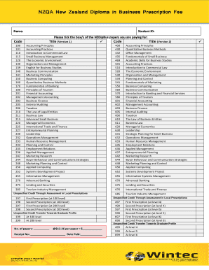 New Zealand Diploma in Business Prescription Fee Form