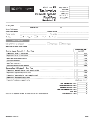 Form 26: Tax Invoice Criminal Legal Aid Fixed Fees Schedules H &I - justice govt