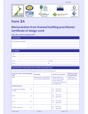 Certificate of Design Work Form 2A