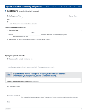 Application for Summary Judgment