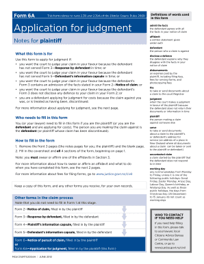 New Zealand Application for Judgment Form 6A