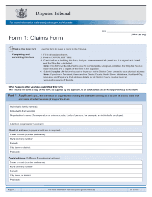 Disputes Tribunal Claims Form