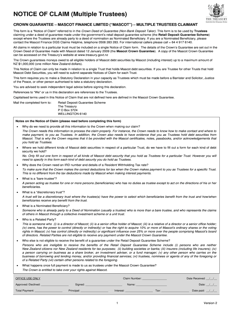 NOTICE OF CLAIM (Multiple Trustees) Preview on Page 1
