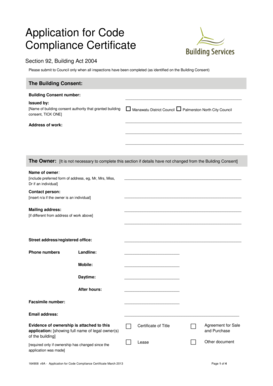 Application for Code Compliance Certificate