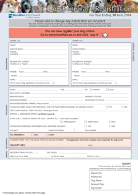 Hamilton City Council Dog Registration Form