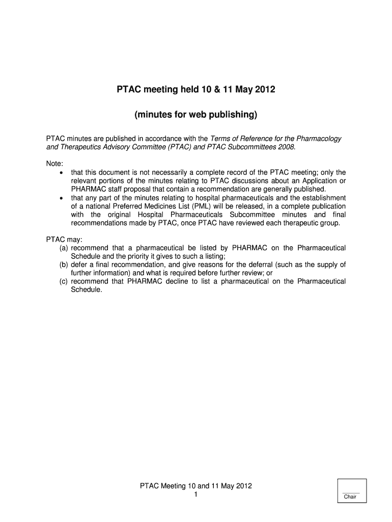 PTAC meeting held 10 and 11 May 2012 (minutes for web - Pharmac Preview on Page 1