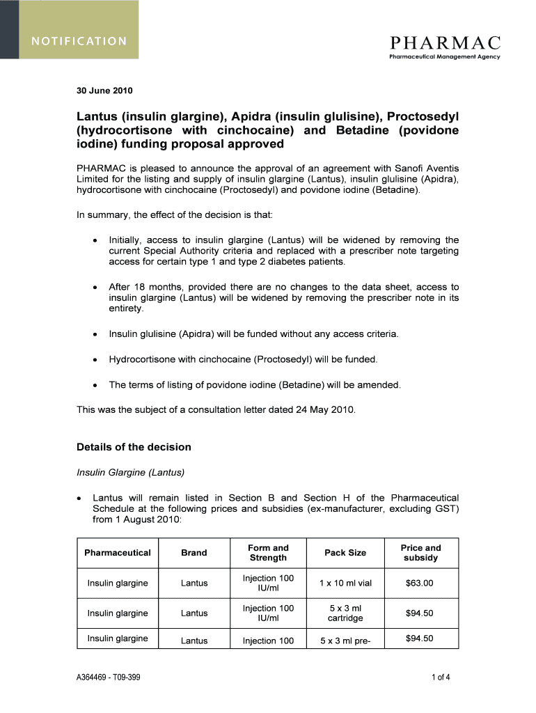 Lantus (insulin glargine), Apidra (insulin glulisine), Proctosedyl Preview on Page 1