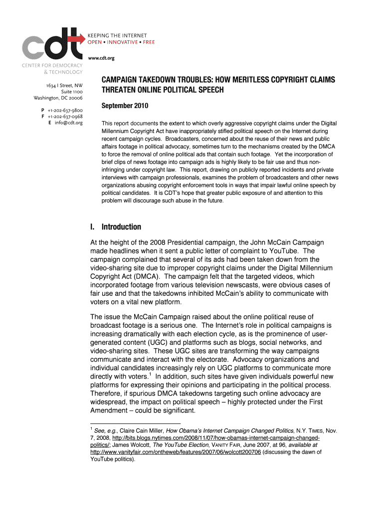 CAMPAIGN TAKEDOWN TROUBLES: HOW MERITLESS COPYRIGHT CLAIMS Preview on Page 1