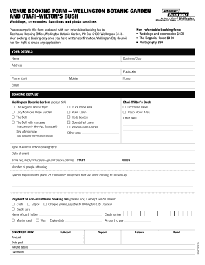 Venue Booking Form for Begonia House Functions/Weddings ... - wellington govt
