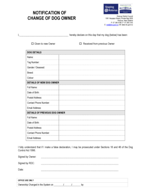 New Zealand Dog Ownership Transfer Form