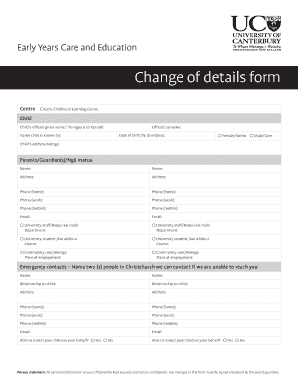 Early Childhood Learning Centre Change of Details Form