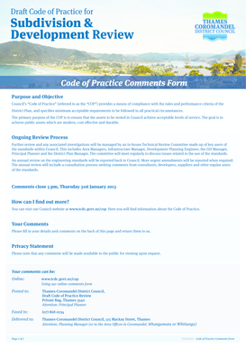 Code of Practice Comments Form