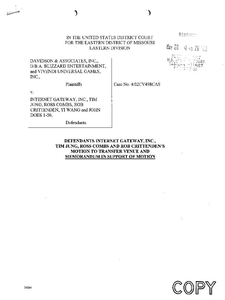 United States District Court for the Eastern District of Missouri Preview on Page 1