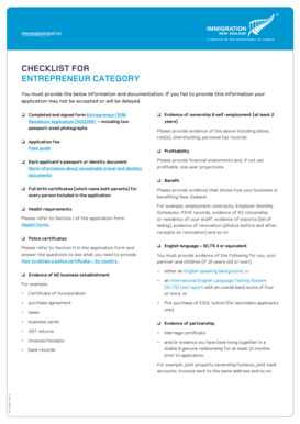 New Zealand Entrepreneur Category Checklist
