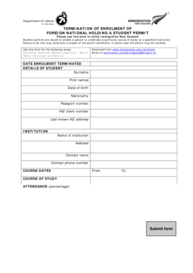 Termination of Enrolment for Foreign National Student Permit