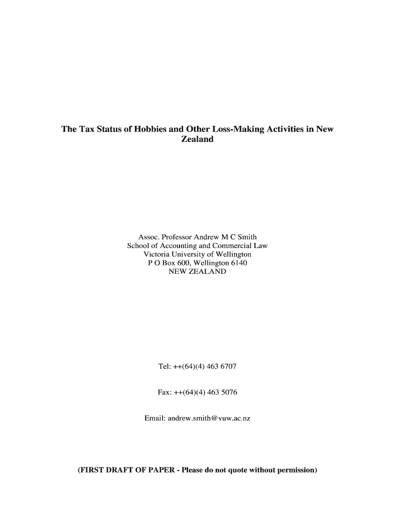 The Tax Status of Hobbies and Other Loss-Making Activities in New Preview on Page 1