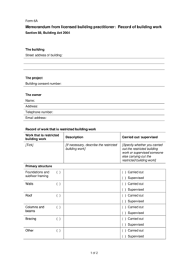 Form 6A Record of Building Work
