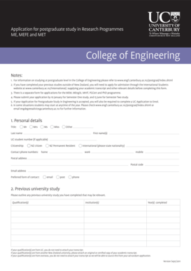 Application for postgraduate study in Research Programmes ME, MEFE and MET